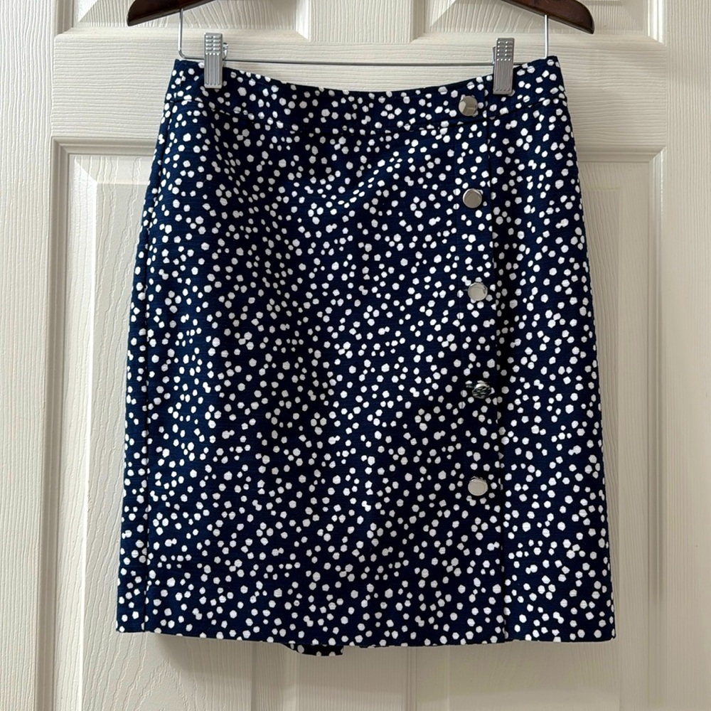 Talbots Skirt Womens 6p Blue White Polka Dot